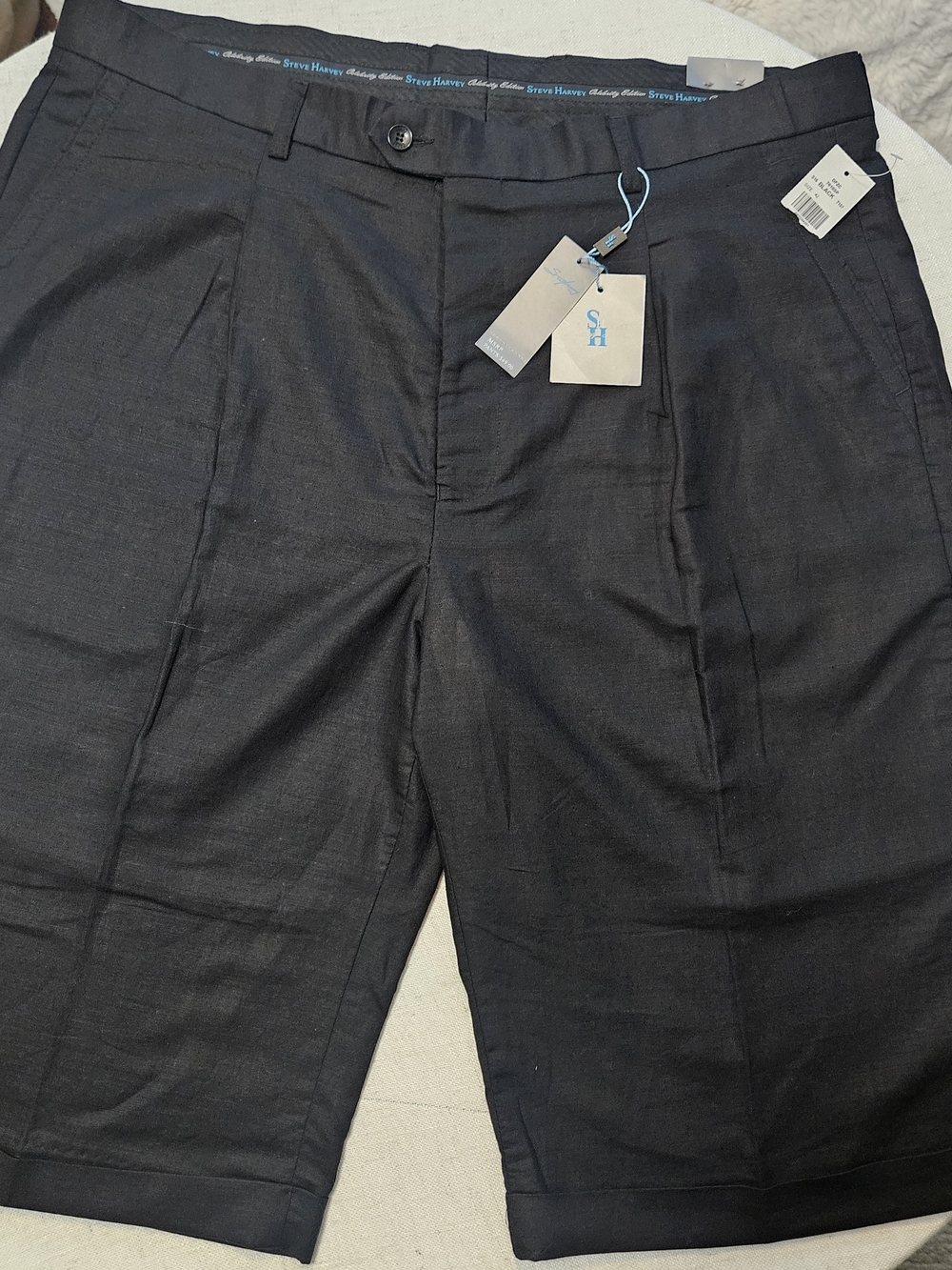 NWT Steve Harvey Celebrity Edition Size 42 Men's Black Linen Blend Dress Shorts